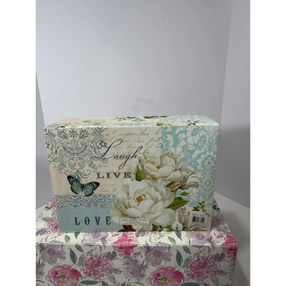 Abbington Park Floral Decorative Nesting Storage Boxes Set of 2 Magnetic Closure